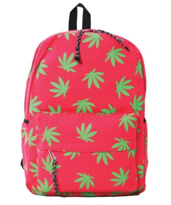 Fresh Green Palmate Leaves Fuchsia Canvas Backpack Satchel Bag