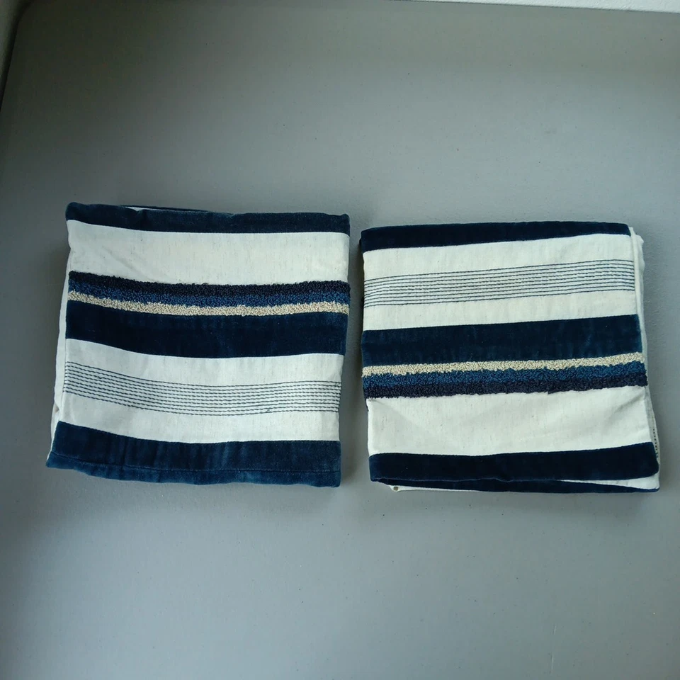 Pier 1 Pillow Cove Blue Linen Velvet Textured Set of 2 Coastal Nautical Yacht - Image 2 of 4
