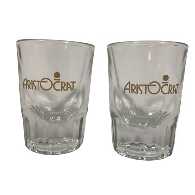 Aristocrat 3 Inch Clear Double Shot Glass Heavy Glass Gold Lettering Set Of 2