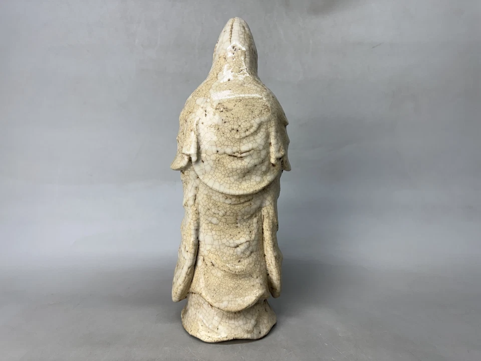 Y8861 OKIMONO Mino-ware Figura Kannon túnica blanca firmada Japón figura antigua Foto 3 de 4