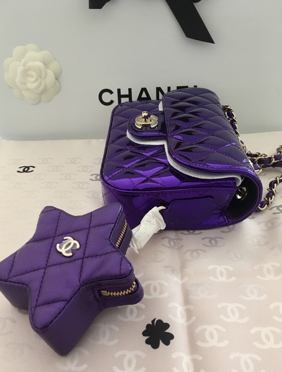 New Chanel 24C Mirror Metallic Purple Calfskin Mini Flap Bag