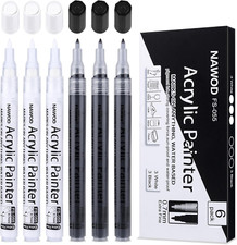 Paint Pens White Black Acrylic Marker 6 Pack, Acrylic Permanent Marker, White Pa