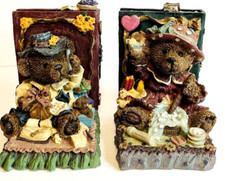 Teddy Bear Library Designer Bookends Pair Polyresin Vintage