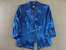 Alex Evenings Blue Blazer Suit Top Shiny Reflective 10 Jewel Clasp Shimmery VTG