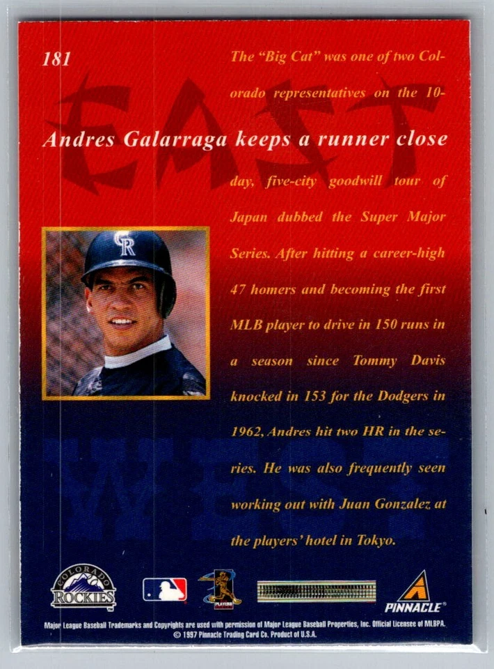 1997 New Pinnacle Andres Galarraga Colorado Rockies #181 - Image 2 of 2