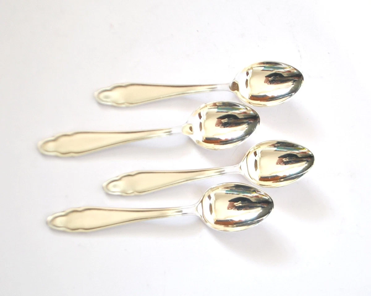 DEETJEN Lot 4 cuillères à dessert en métal argenté DESIGN Moderniste chantourné