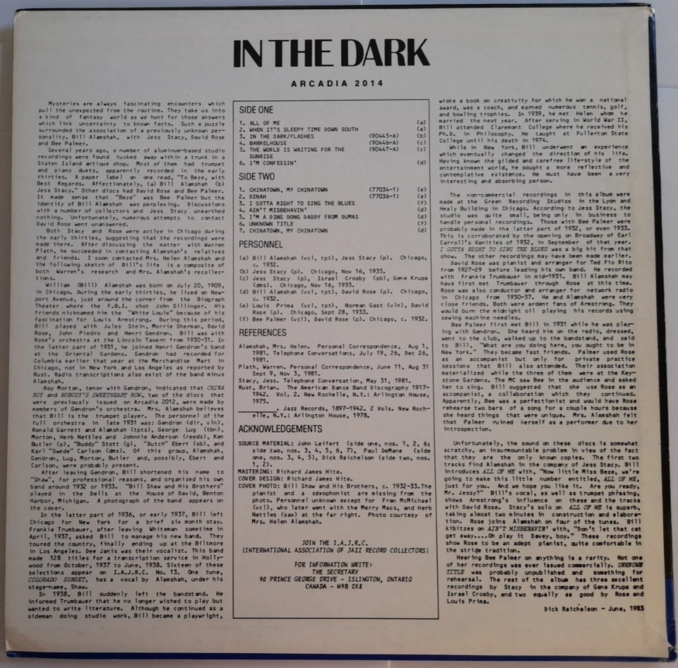 In The Dark (Arcadia 2014) US Jazz Vinyl Import Vinyl - Image 2 of 4