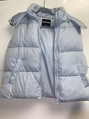 TALLY WEiJL Damen Steppweste Hellblau Gr. M mit Kapuze, Reißverschluss, Taschen