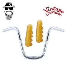 Original Lowrider 9" 25.4 D Handlebar Chrome 120mm Grips Sparkle/Gold