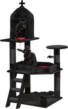 Gothic Cat Tree with Coffin Bed 55" Cat Tower with Spacious Cat Condo Scratching