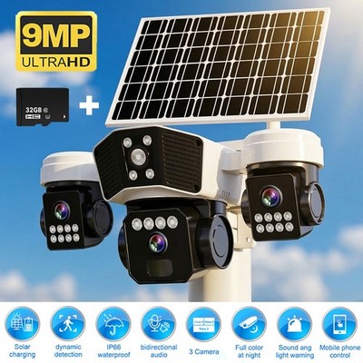 9MP 4K Solar Battery Wireless WiFi Outdoor Pan/Tilt Home Security Camera System