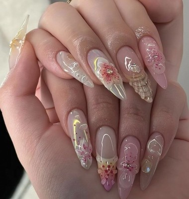 Handmade Press-On Nails 3D Floral size M