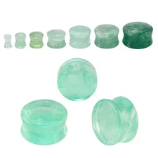 Organic Green Fluorite Stone Double Flare Concave Ear Gauges Plugs Sold as Pair