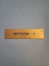 VINTAGE RESTROOM / REST ROOMS SIGN BRASS RUSTIC HANGING ADHESIVE ON BACK
