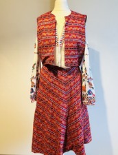 Trachten Lang Trachtenset Damen Weste Rock rot Blumen vintage XS / S Folklore