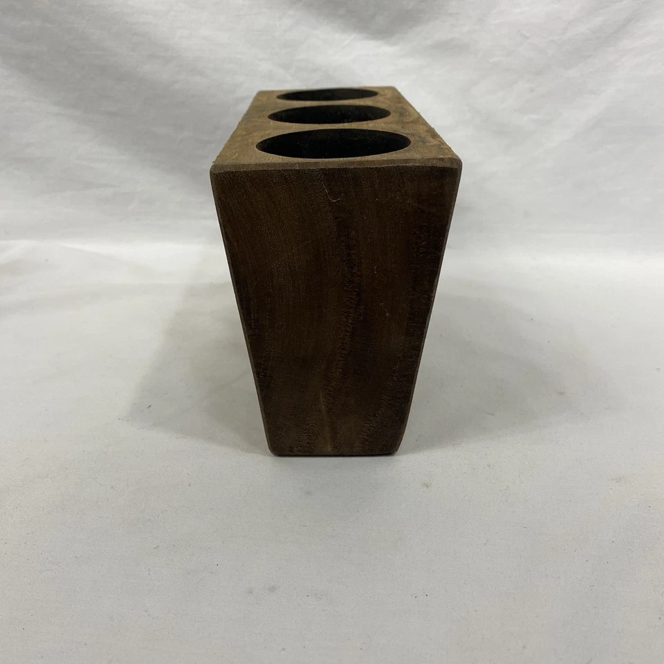 Rustic 3 Hole Wooden Sugar Mold Candle Vase Holder - Image 3 of 4