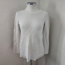 LOFT Cream Textured Knit Crewneck Sweater Long Sleeve Cotton Women's XS