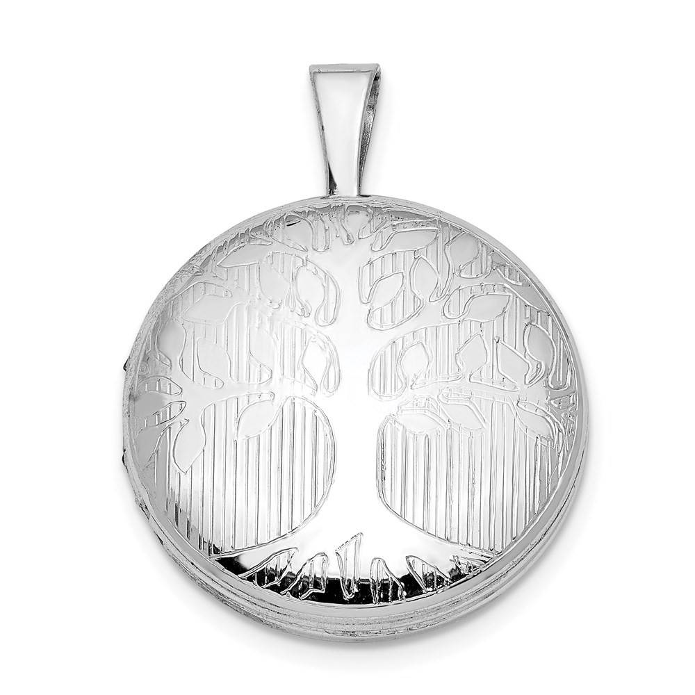 Sterling Silver Platinum-Plated Tree Locket Pendant 2.08g