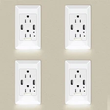 4× 4.2a High Speed Wall Dual USB Outlet Charger Receptacle 15a W/ LED Nightlight