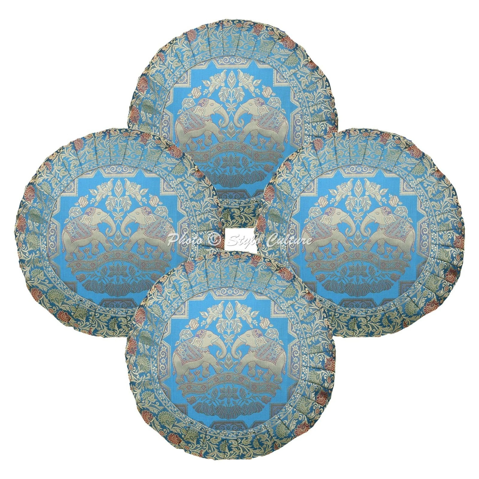 Ethnic Brocade Throw Pillow Covers Jacquard Turquoise Elephant Home Decor
