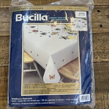 Vintage Bucilla 42568 Wildflowers Tablecloth Stamped Cross Stitch 52" x 70" NOS