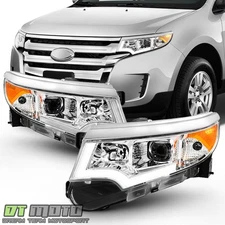 Chrome 2011-2014 Ford Edge Chrome Halogen LED DRL Projector Headlights Headlamps