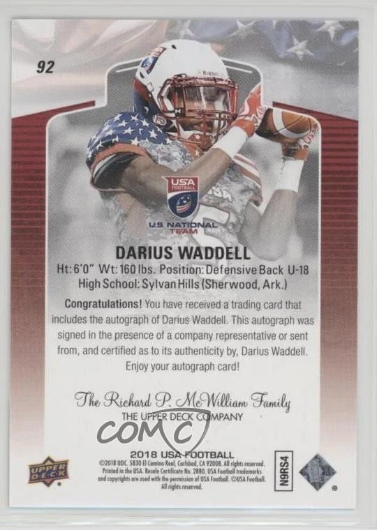 2018 Upper Deck USA Football Auto Jalon Spencer #31 Auto - Image 2 of 2