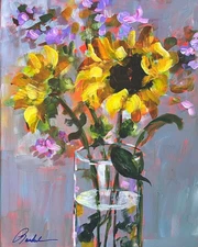 11 X 14 Original Abstract Impressionism  Sunflower Painting On Canvas