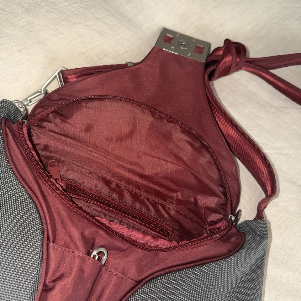 Pacsafe Dailysafe H200 Anti Theft Crossbody Sling Bag Travel Burgundy/Gray - Image 3 of 4