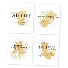  Office Gold Inspirational Wall Art Poster Prints Set of 4, 8x10 Gold Quotes