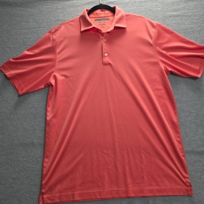 Greg Norman ML75 Play Dry Golf Polo Shirt Mens Large Coral Orange Micro Stripe