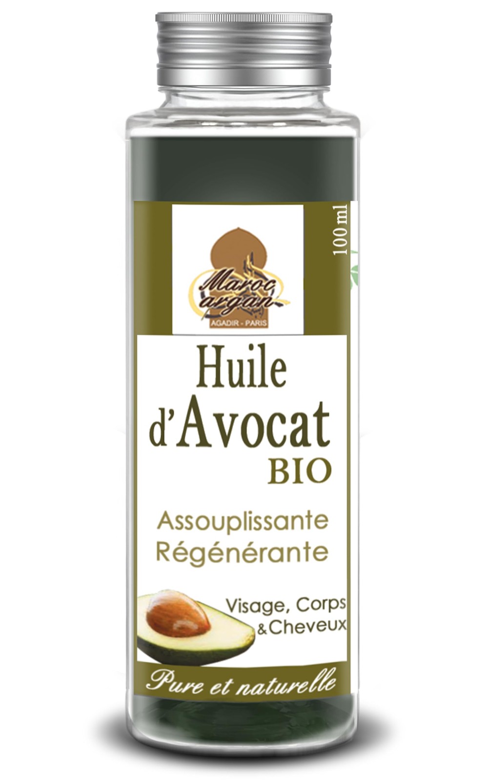 Huile d'avocat BIO cheveux secs et soin corps végétal naturel en flacon 100ml