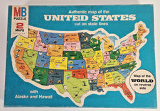 1961 VTG Sealed United States Cut on State Lines World Map on Back MB Puzzle