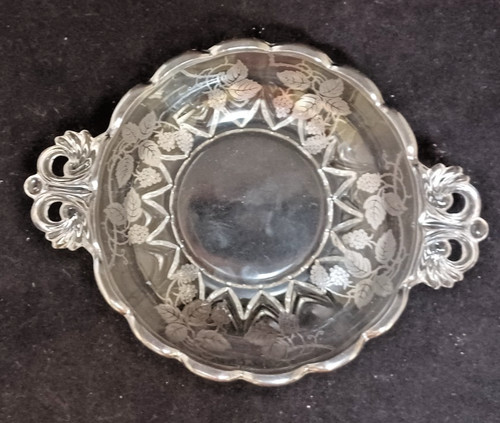 Sterling Silver Overlay Serving / Nappy Dish 8" Grape Vine Vtg MCM