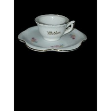 MINIATURE MOTHER TEA CUP AND SAUCER WITH GOLD ACCENTS MINI SET JAPAN