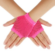 Lusofie Pink Short Fingerless Fishnet Gloves for Women Kids 90s Hot