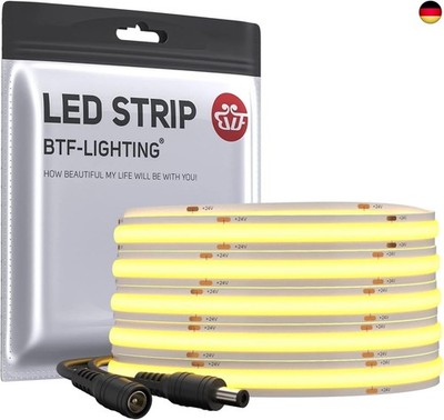 BTF-LIGHTING FCOB Flexibel Hohe Dichte LED Streifen 5M 480LEDs Warmweiß 9W/M 24V
