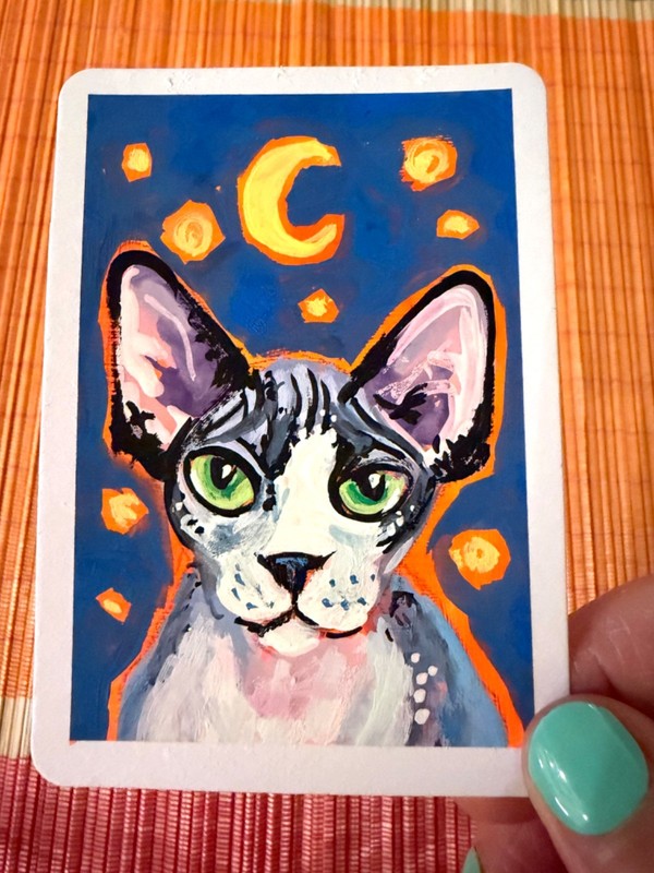 ACEO ORIGINAL HAIRLESS CAT SERIES 6/8 Gouache PAINTING kleptodog signed art