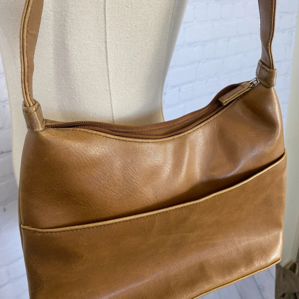 Bolso de hombro vintage de cuero sintético marrón tostado Croft & Barrow años 90 Foto 2 de 4