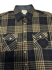 Vintage SEARS XL 17 Acrylic Flannel Navy Plaid Flap Pocket Long Sleeve Shirt