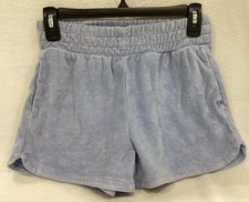 Athleta Girl Terry Shorts Sz XL 14 Periwinkle Blue Pockets 2 Elastic Waistband