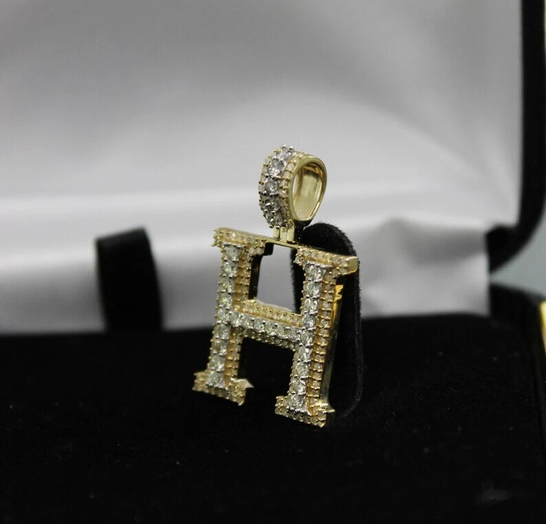 1.30Ct Round Cut Lab-Grown Diamond “H” Custom A-Z Letter Pendant 14K Yellow Gold - Image 4 of 4