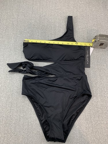 La Blanca Island Goddess Cutout Shoulder One Piece Swimsuit Womens 8 Black Silky - Picture 17 of 20