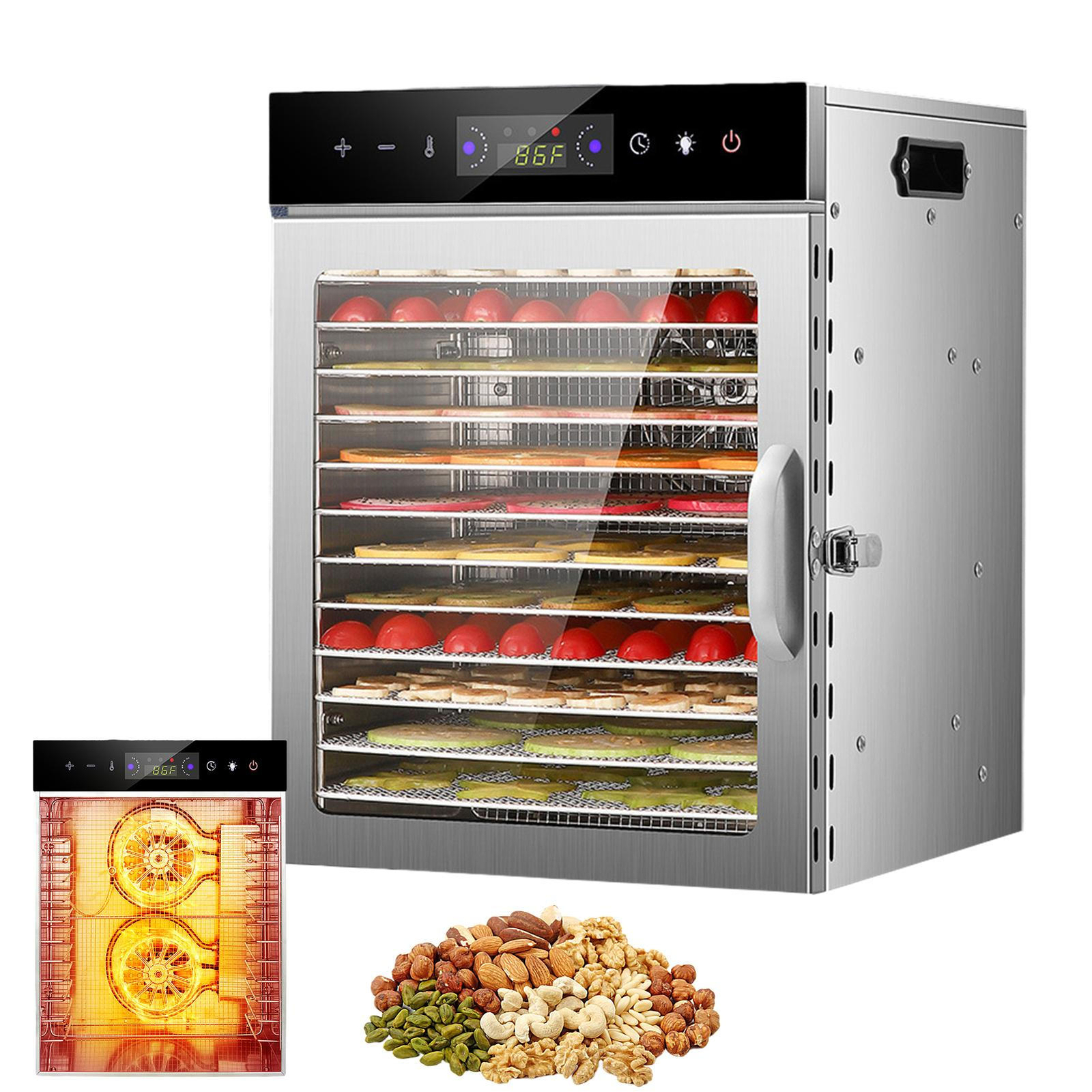 Commercial Dehydrator 12 Stainless Steel Trays Fruit Vegetable Food Dry Machine