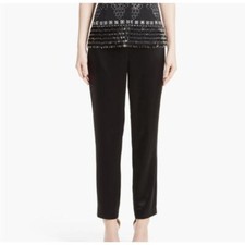 St John Caviar Emma Black High Rise Satin Ankle Dress Pants Size 12