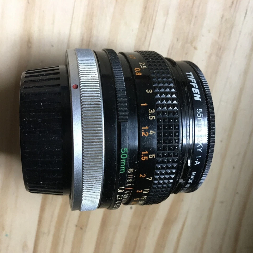 Canon Lens FD 50mm 1:1.8 S.C. Tiffen 55MM SKY-1A Filter w/ Metal Cap Cover - Image 2 of 3