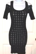 Womens BEBE~BLACK BODYCON DRESS~SMALL~NEW~Semi-Sheer Bandage Mini Short Fitted
