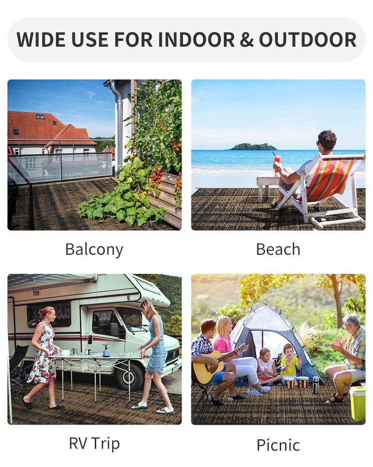 Outdoor Rug Waterproof 6x9 ft Outdoor Carpet Patio Rug Mat 6x9 FT Black