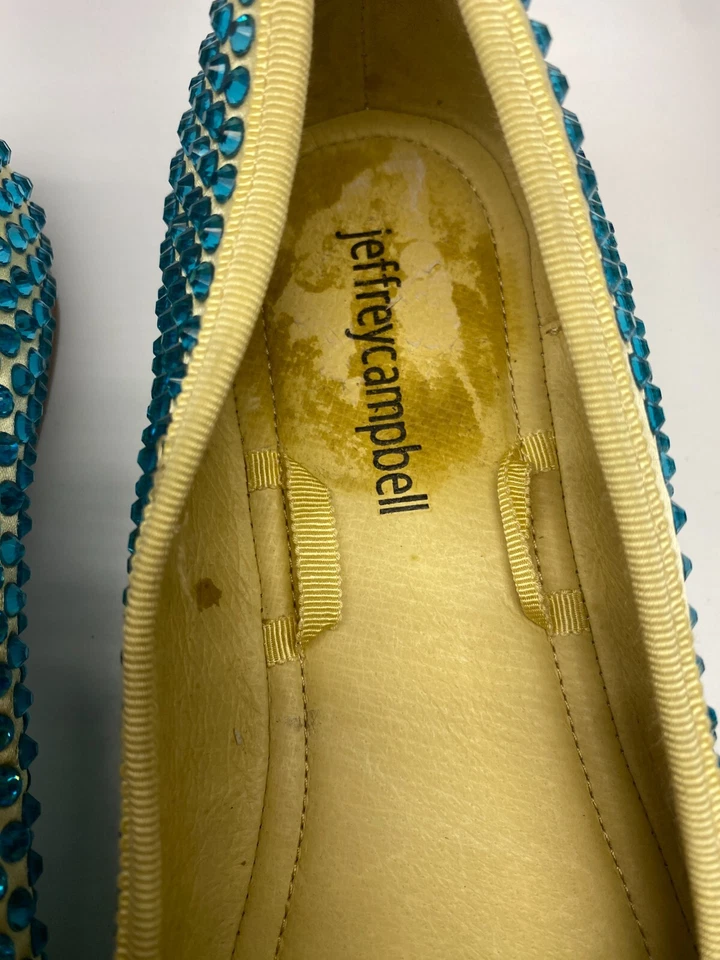 Jeffrey Campbell Prima украшенный Мэри Джейн балет плоский в желтый атлас синий 8 - Изображение 3 из 4