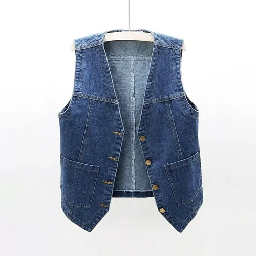 UK Classic Women Denim Waistcoat Gilet Vest Jeans Sleeveless Jacket Tops Casual - Picture 2 of 26
